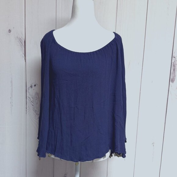 Lilly Pulitzer Delaney Off-Shoulder Top True Navy Size Large, Coin Detail | EUC - Picture 5 of 11